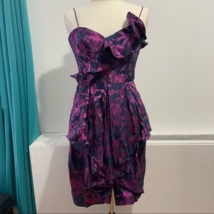 Flor et.al Designer Brocade Floral Dress Vintage Size 6 Spaghetti Straps Purple